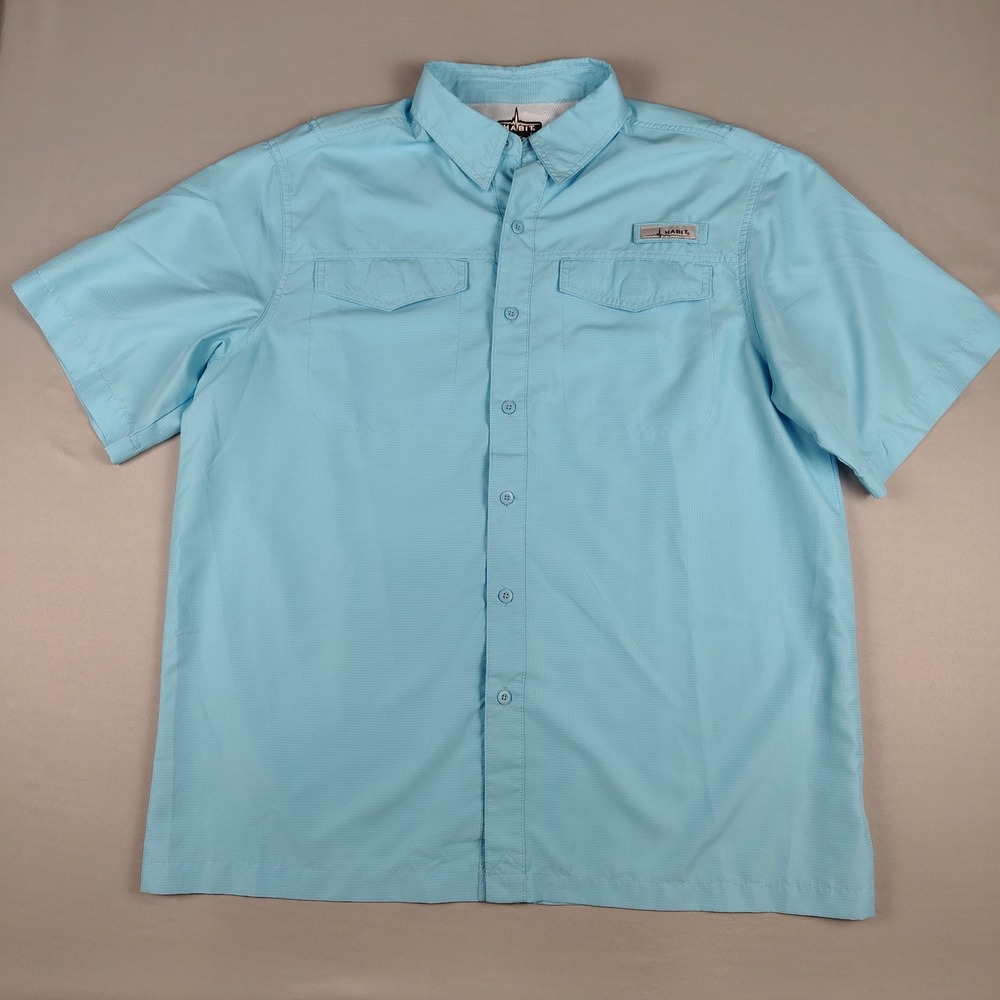 Habit Mens Shirt L Outdoor Fishing Short Sleeve Sail Blue UPF 40+ 360 Vent